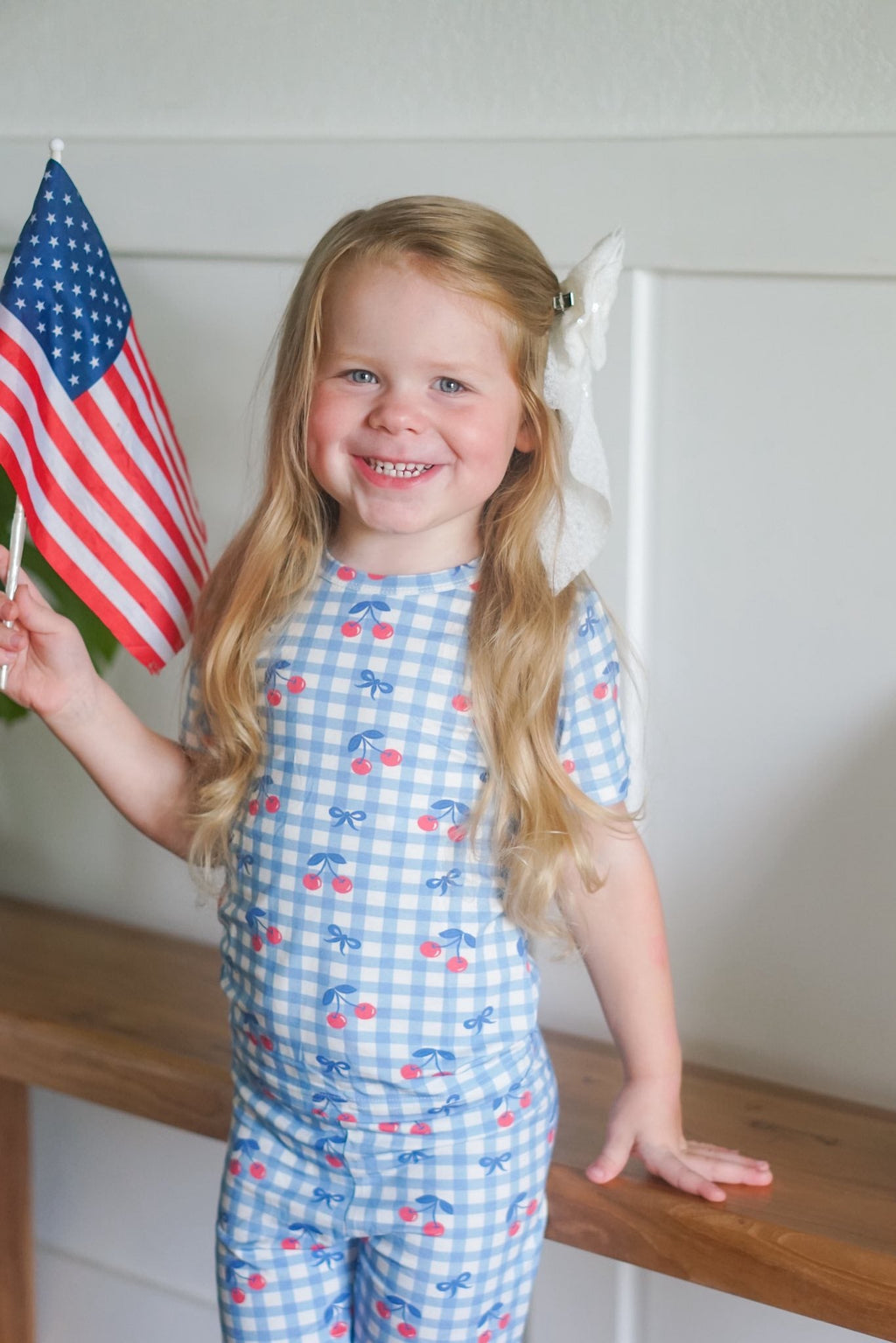 Red White & Blue Cherry Gingham 2pc Bamboo Pajamas