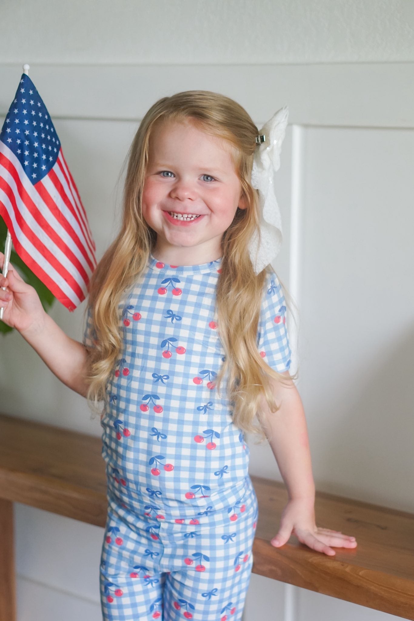 Red White & Blue Cherry Gingham 2pc Bamboo Pajamas