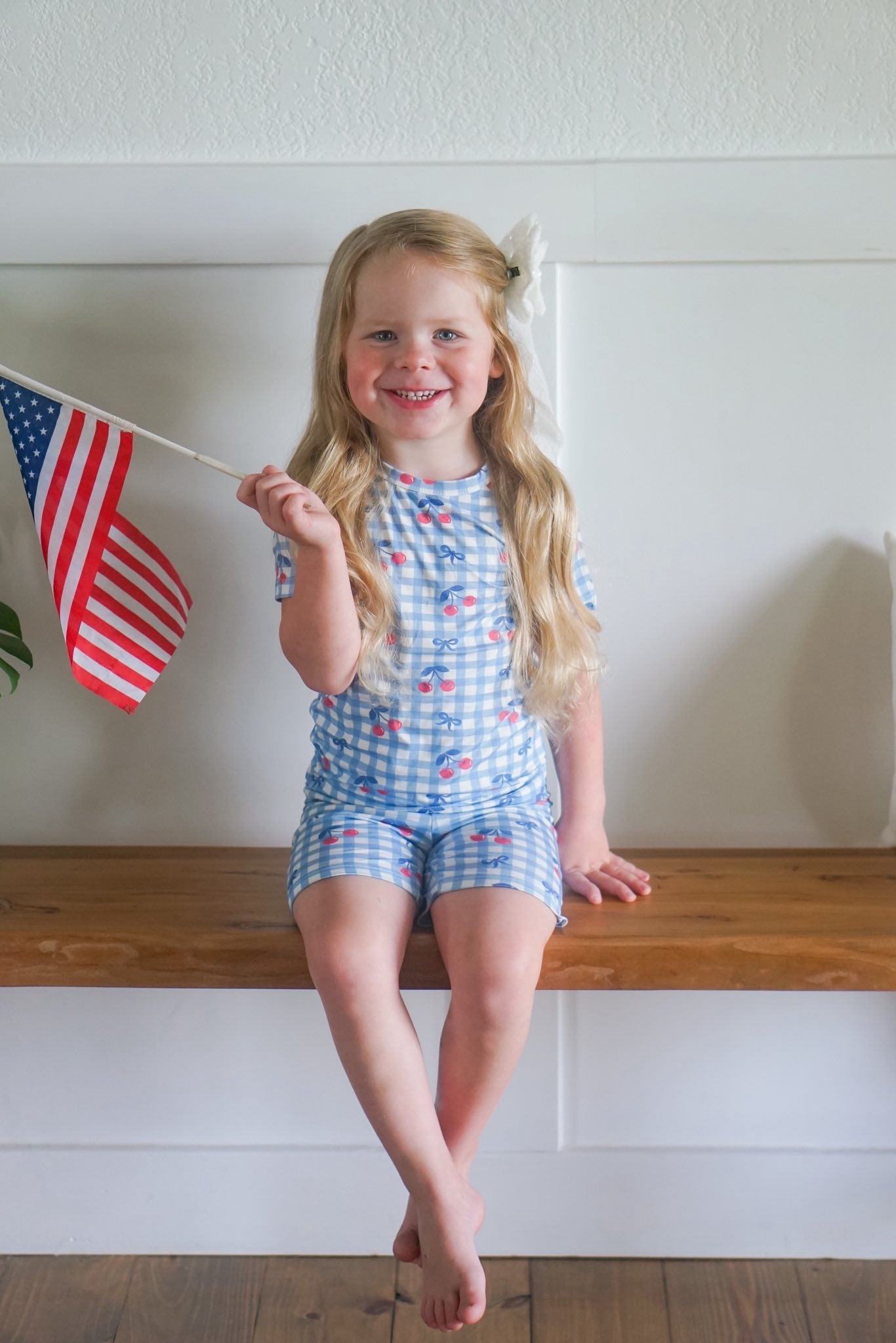 Red White & Blue Cherry Gingham 2pc Bamboo Pajamas