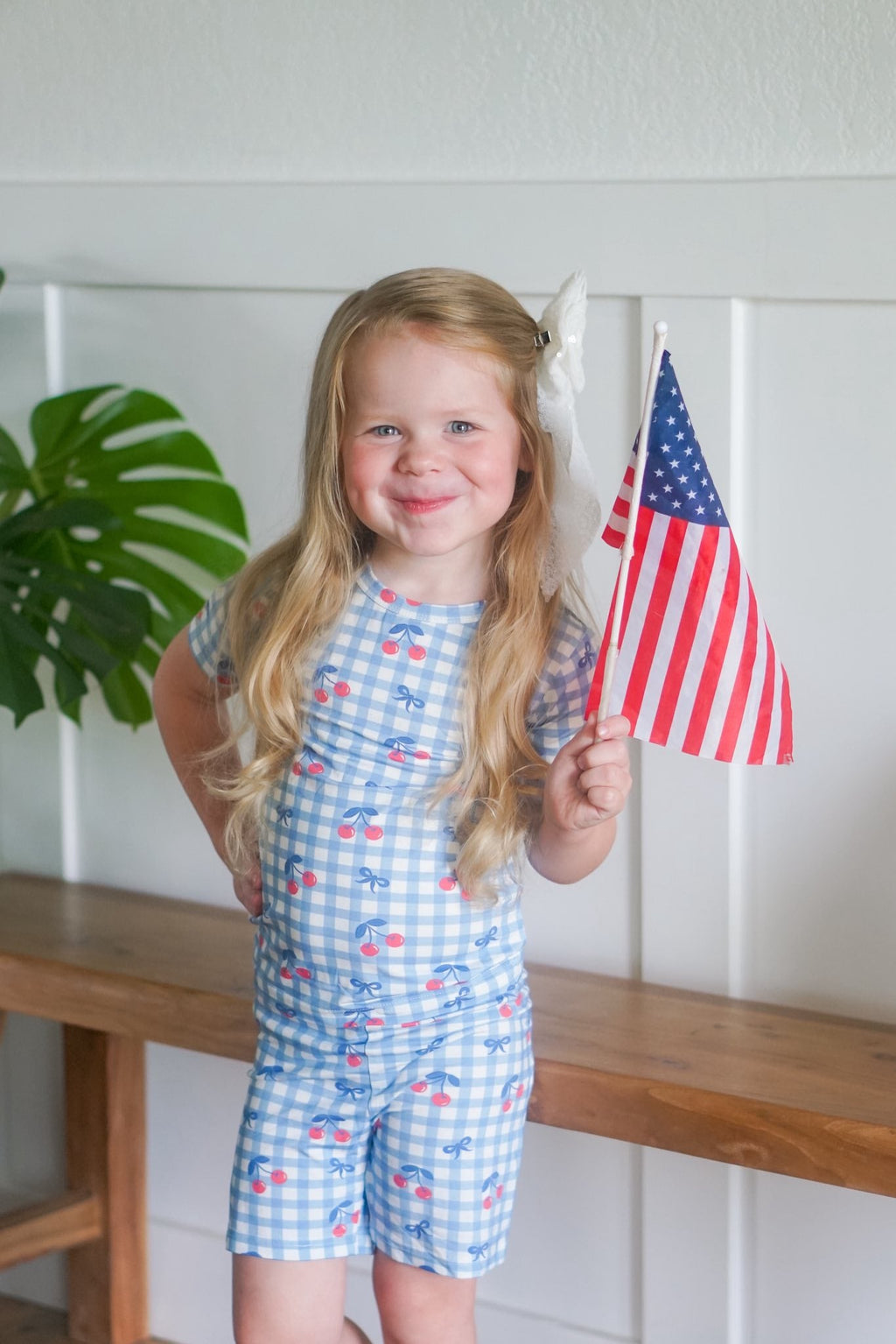 Red White & Blue Cherry Gingham 2pc Bamboo Pajamas
