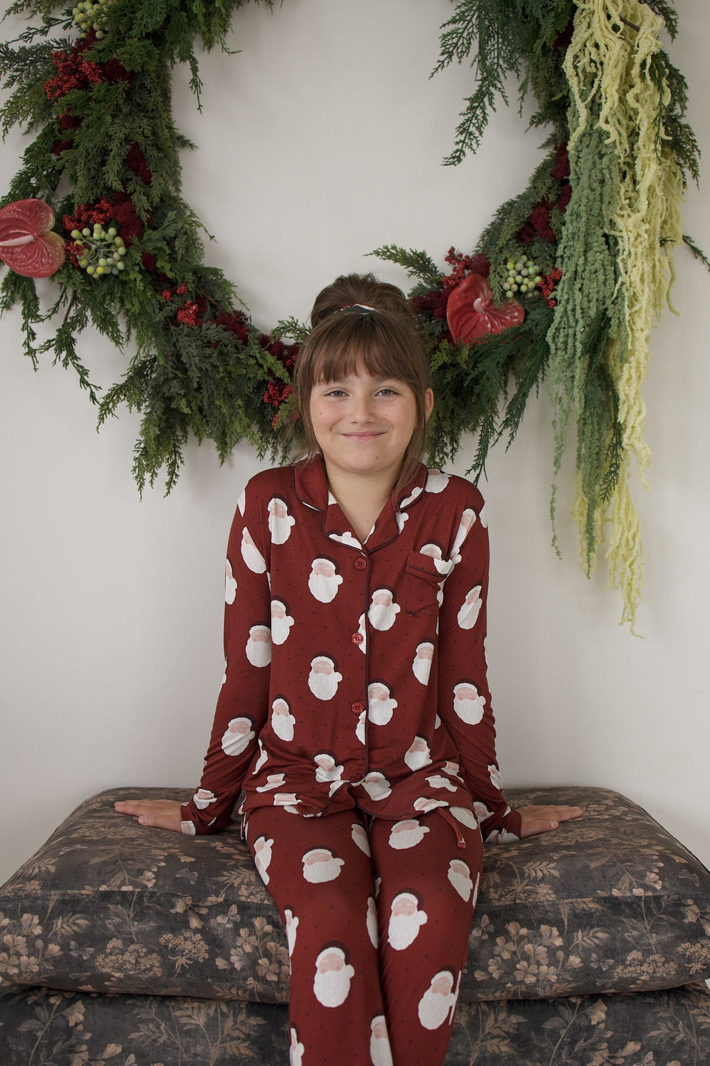 Girl's Bamboo Button Up Lounge Set | Vintage Santa