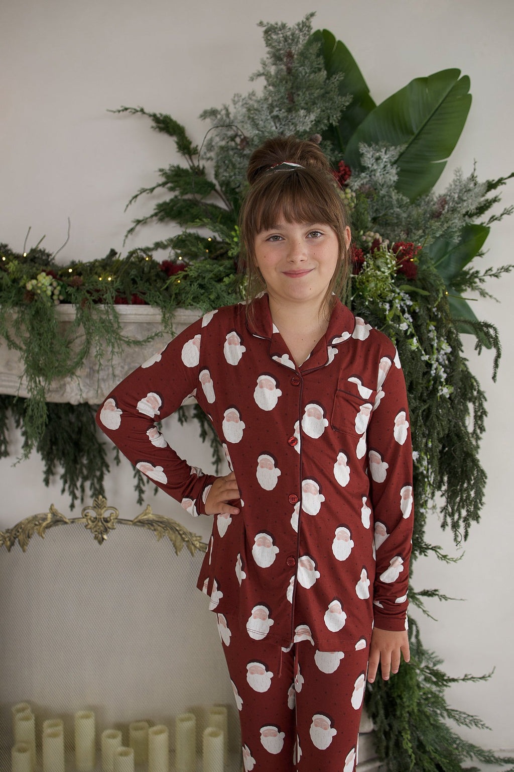 Girl's Bamboo Button Up Lounge Set | Vintage Santa